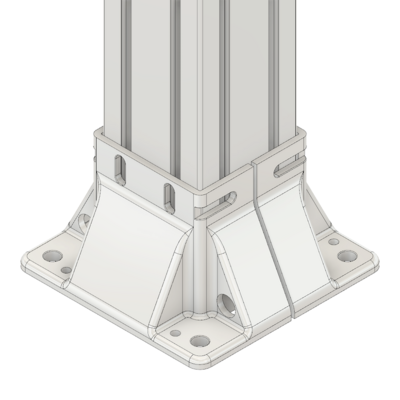 33-9090-7 MODULAR SOLUTIONS FOOT 90MM X 90MM (4) SIDED FOOT W/12MM FLOOR ANCHOR HOLES, HEIGHT = 105MM